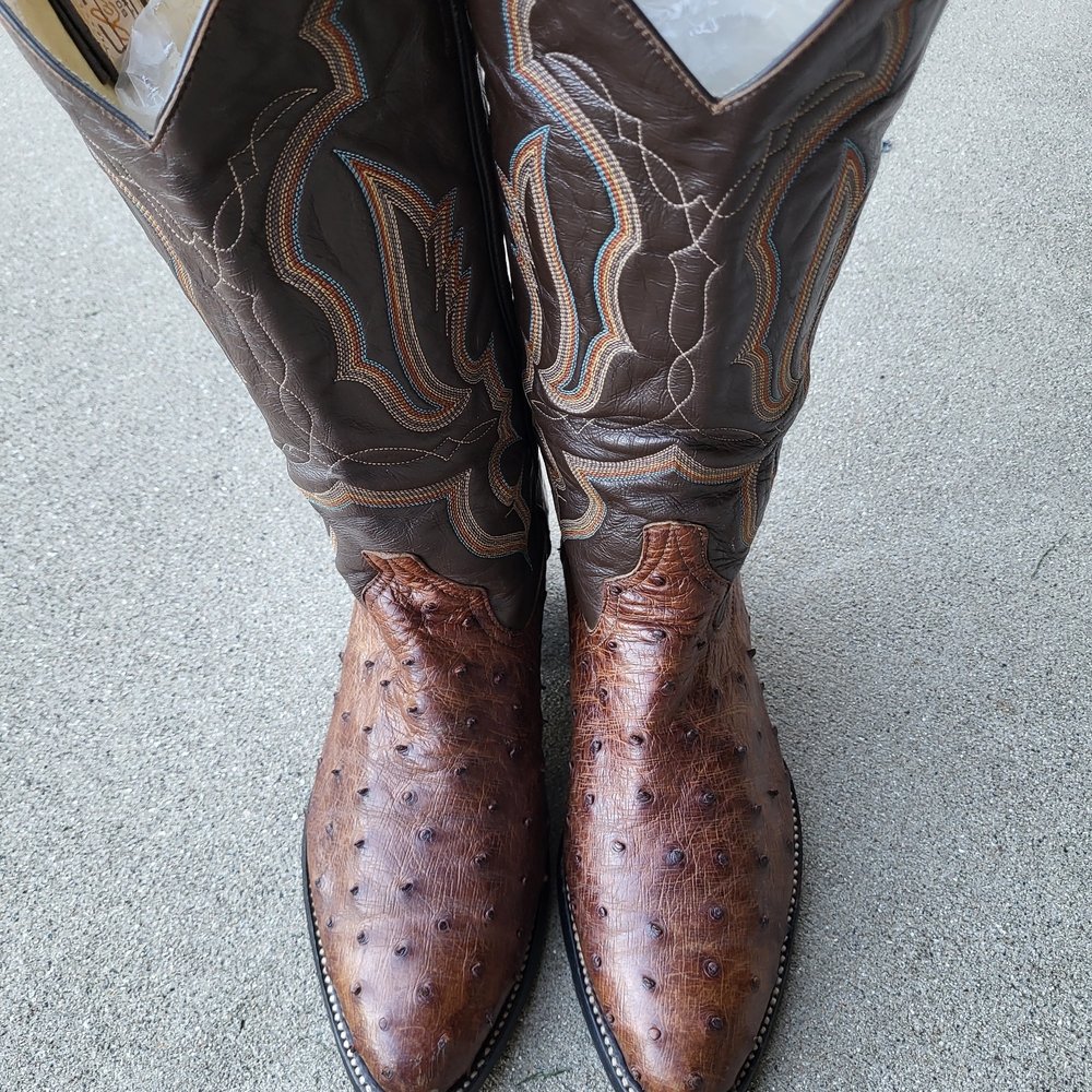 Larry Mahan Dark Brown Full Quill Ostrich Western Boots Mens 8 5 D